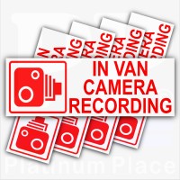 5 x Small In VAN Camera Recording-Red on White-Security Stickers-87mm x 30mm-Dashboard CCTV Sign-Van,Lorry,Truck, Ford Transit,Bus-Go Pro,Dashcam